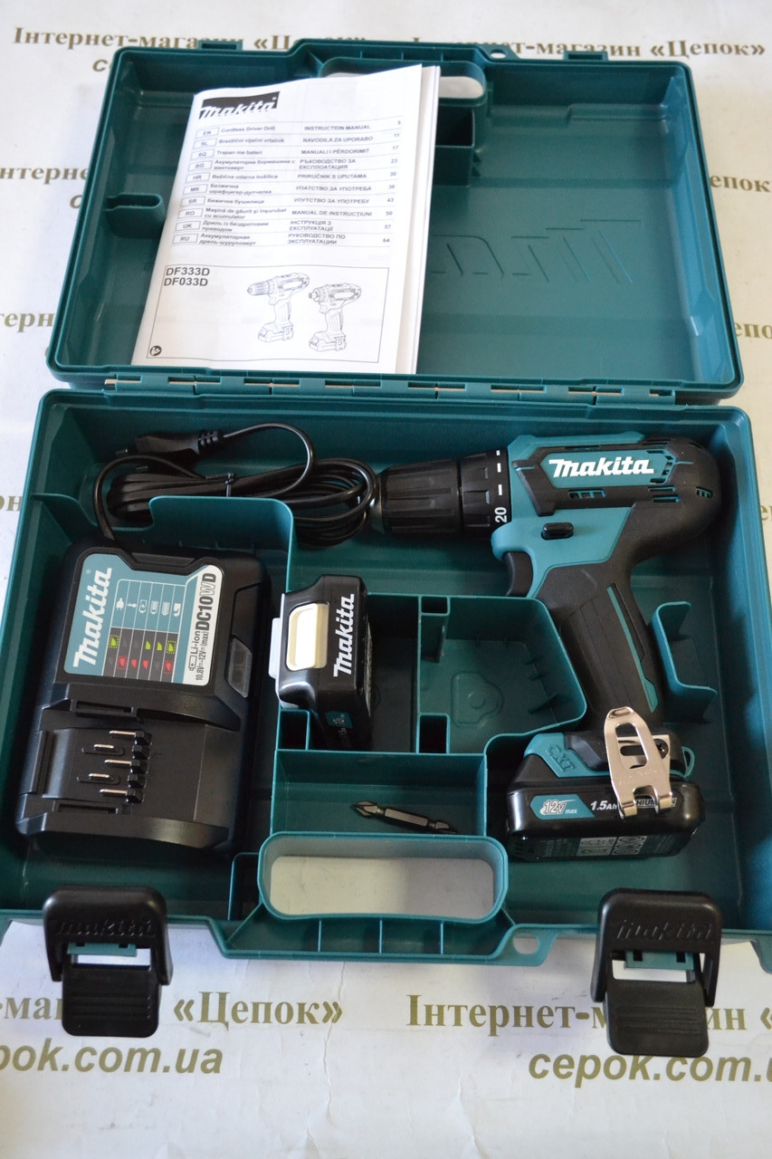 Акумуляторний шурупокрут Makita DF333DWYE 12Vmax, 1.5Ah