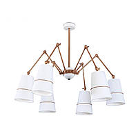 Люстра-трансформер 6-ти ламповая, металлическая, с белыми абажурами для зала, холла 50177-1 серии "Спутник"