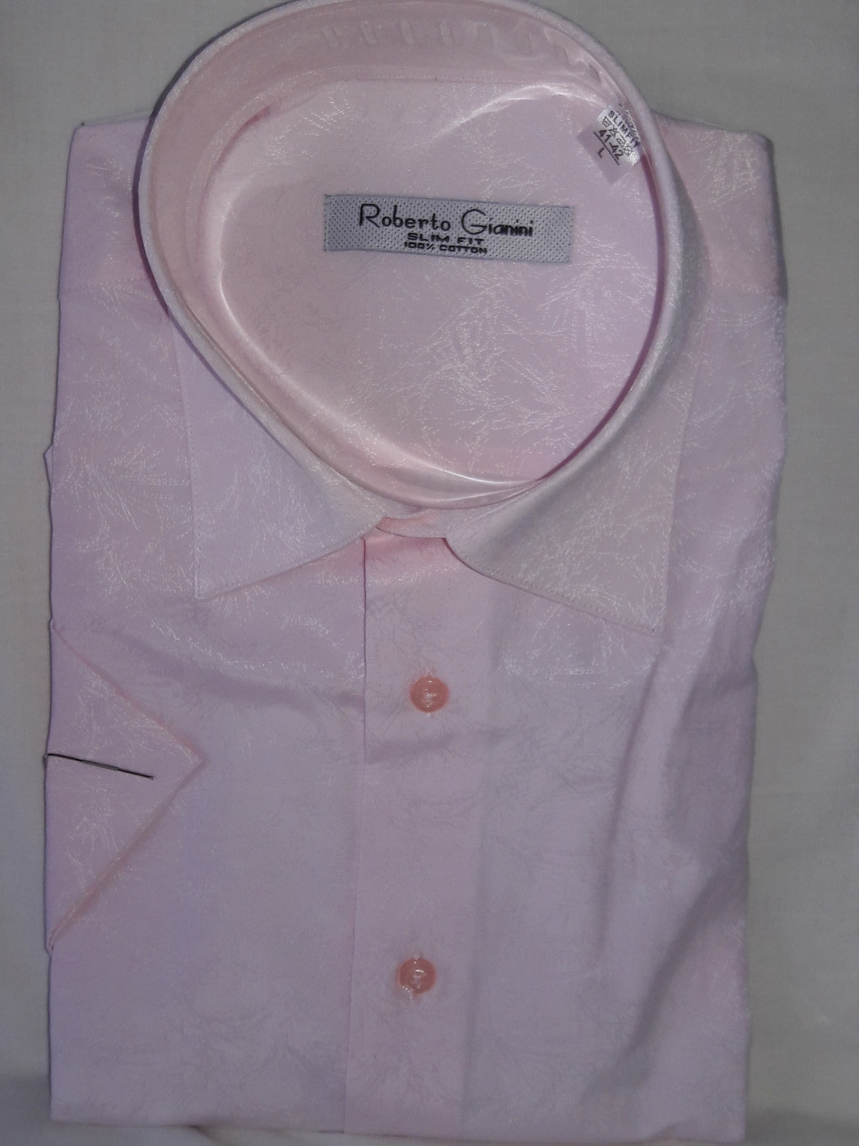 Сорочка чоловіча vk-0005 Roberto Gianini рожева приталені з коротким рукавом, однотонна
