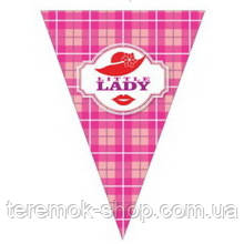 Гірлянда вимпел Маленька Леді розтяжка паперова рожева вимпел святковий на атласній стрічці 2 м, фото 1
