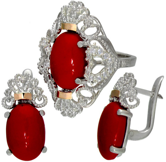 Серьги и Кольцо - Серебряный Набор Женских Украшений с Золотыми ...