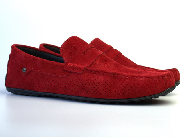 Мокасини літні з перфорацією червоні замшеві чоловіче взуття великого розміру ETHEREAL BS Red Vel Perf 