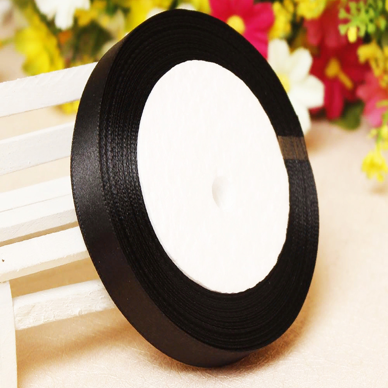 Атласна стрічка 0,5 cм Чорна, фото 1