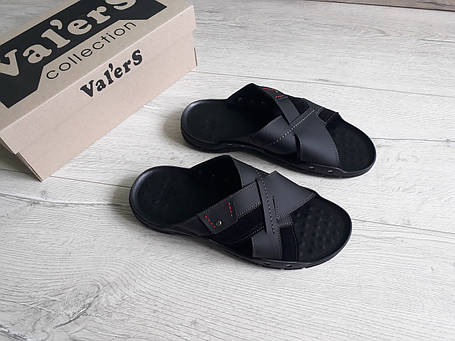 Чоловічі шкіряні шльопанці в стилі Levis чорні (40-45) натуральна шкіра, фото 3