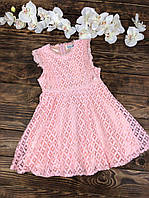 Нарядное гипюровое платье для девочки короткий рукав розовое