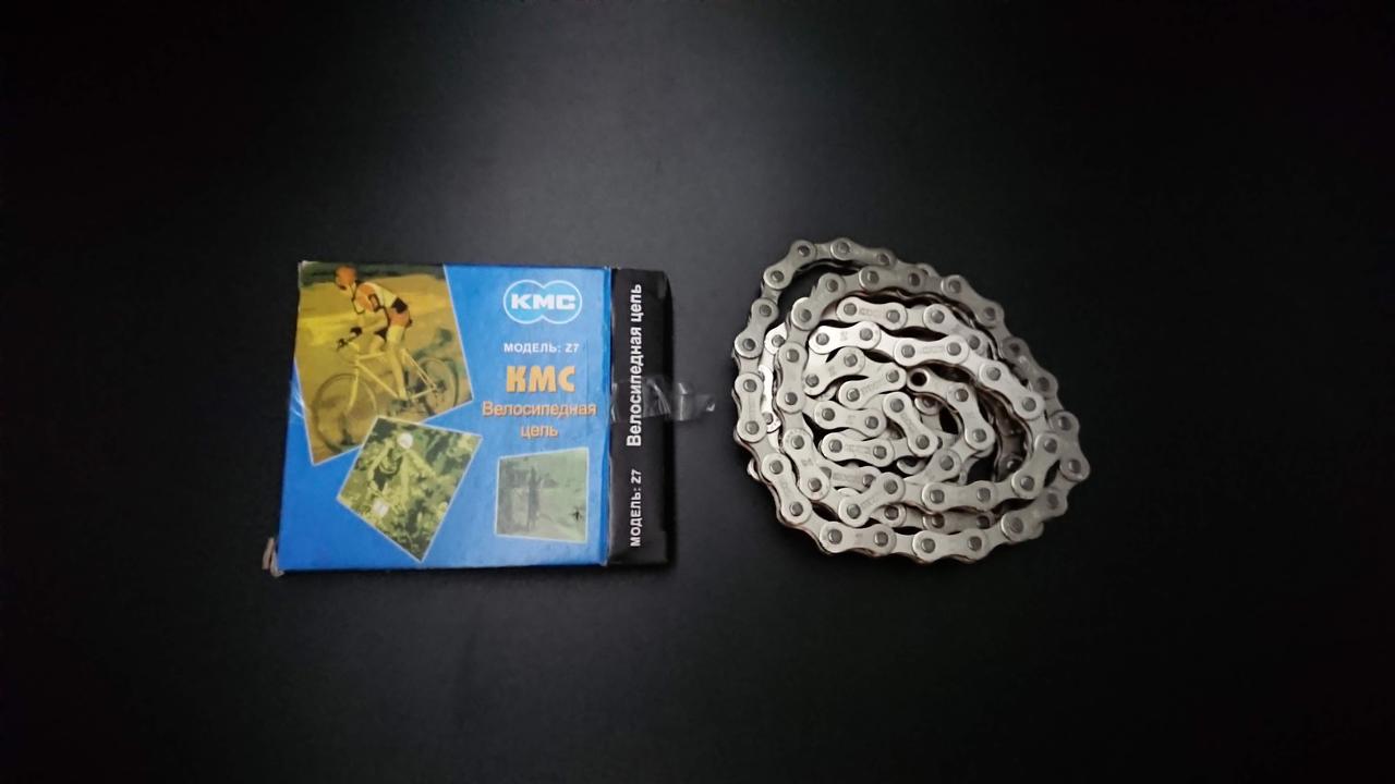 Велосипедна ланцюг КМС Z50, розмір 1/2"х3/32" ,116 ланок, хромована, коричнева з замком, фото 1