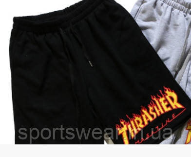Шорти бриджі Thrasher Трешер чорні сірі Чоловічі трикотажні спортивні шорти Трашер, Капрі з принтом Трешер