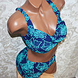 Великий 58. Яскравий жіночий купальник, темно-синій із бірюзовими квітами, для повних жінок, фото 2