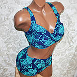 Великий 58. Яскравий жіночий купальник, темно-синій із бірюзовими квітами, для повних жінок, фото 4