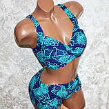 Великий 58. Яскравий жіночий купальник, темно-синій із бірюзовими квітами, для повних жінок, фото 5