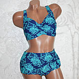 Великий 58. Яскравий жіночий купальник, темно-синій із бірюзовими квітами, для повних жінок, фото 7