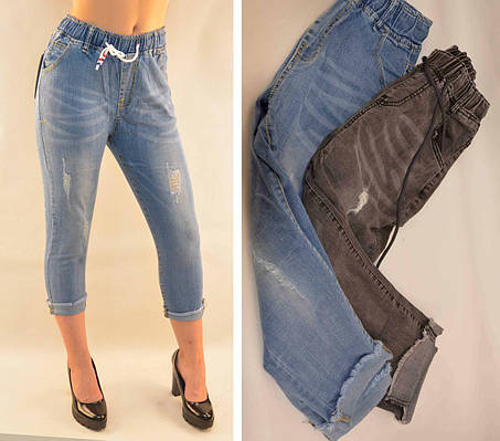 Бриджі жіночі джинсові рвані Капрі жіночі 25 - 30, фото 2