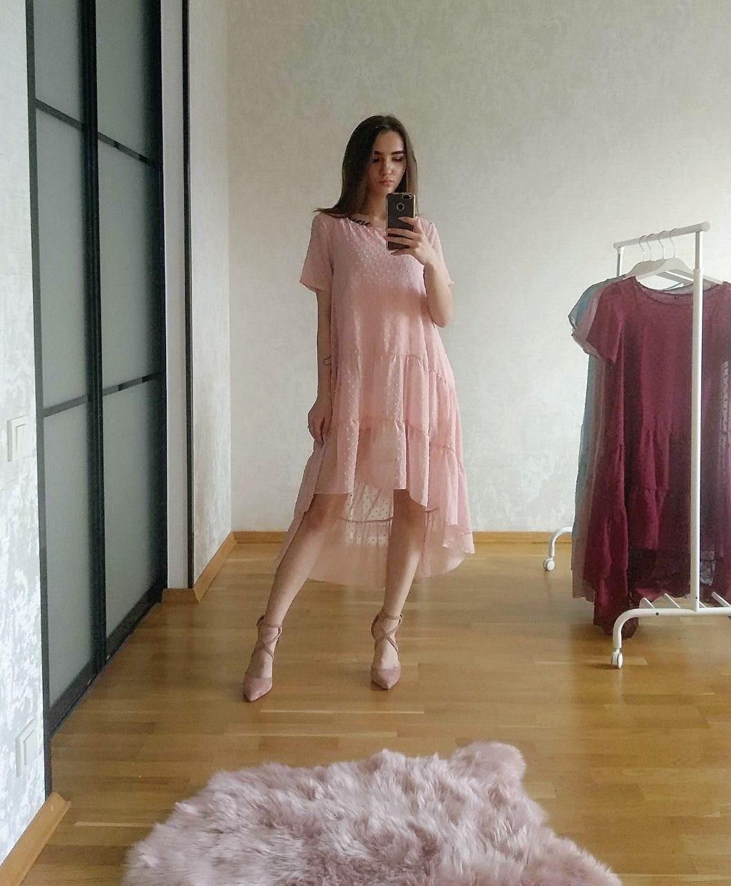 Плаття вільне із шифону з підкладкою КІВІ рожеве