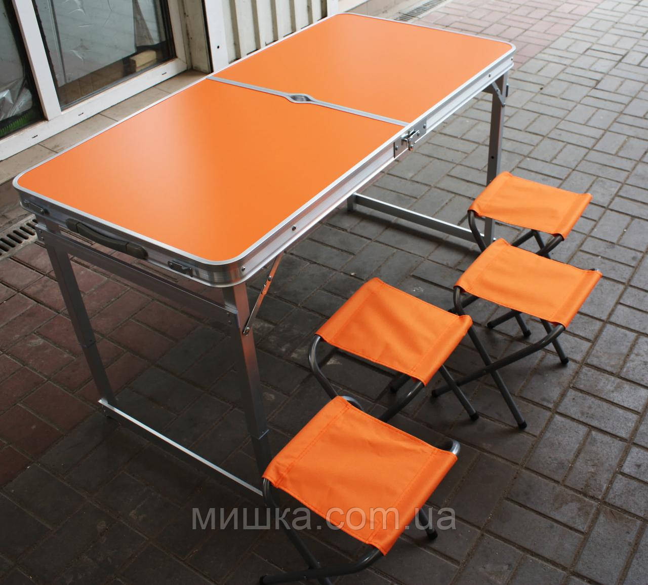 ПОСИЛЕНИЙ зручний розкладний стіл для пікніка та 4 стільця, помаранчевий