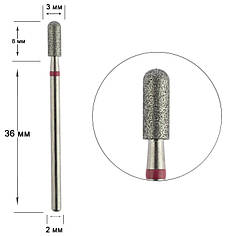 Фреза з алмазним напиленням для випилювання з під нігтя і верхньої корекції "Циліндр" 3 мм. Червона (69к031)