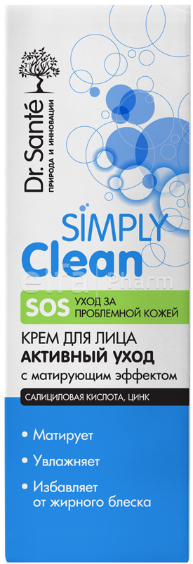 Крем для обличчя матувальний Активний догляд 50 мл Dr.Sante Simply Clean, фото 1
