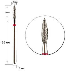 Фреза з алмазним напиленням для випілювання витікального гелю, акрилу "Плам'я" 2 мм. Червона (90 к100-023)
