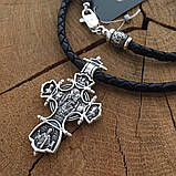 Набір Срібний шнурок із хрестом і вставками + браслет шкіра зі срібними 925 вставками, фото 4