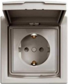 Розетка з заземленням, шторками і захисн. кришкою IP44 Бронза Asfora Schneider Electric EPH3100369