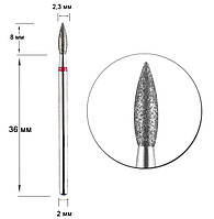 Фреза з алмазним напиленням для випилювання витікального гелю, акрилу "Плам'я" 2,3 мм. Червона (90к80-023)