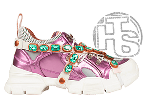 Жіночі снікерси Gucci Flashtrek Sneaker Pink Metallic Leather 537133 DORA0 5860