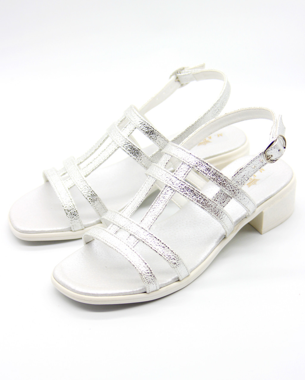 Жіночі босоніжки на підборах із натуральної шкіри — жіноче літнє взуття, колір сріблястий, розмір 37
