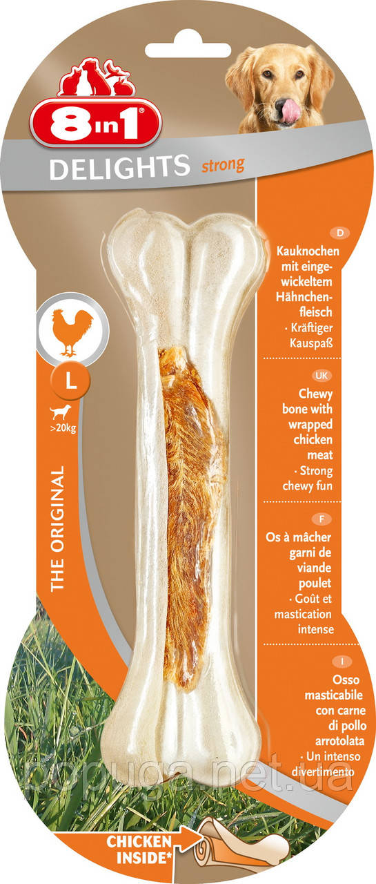 8in1 Delights Strong жувальна кістка з курячим м'ясом для собак, L