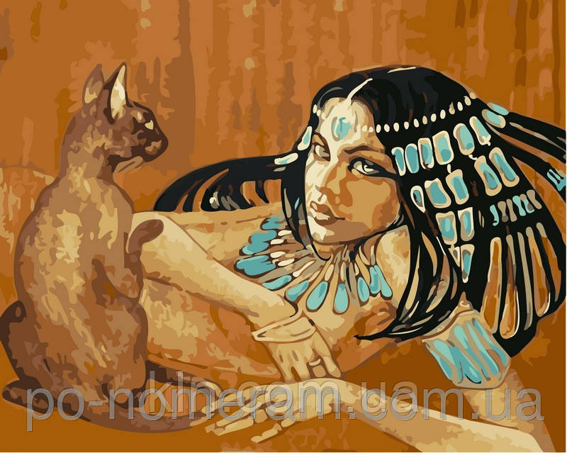 Картина за номерами Menglei Єгиптянка з кішкою худ Фаттах Галла (VP424) 40 х 50 см, фото 1