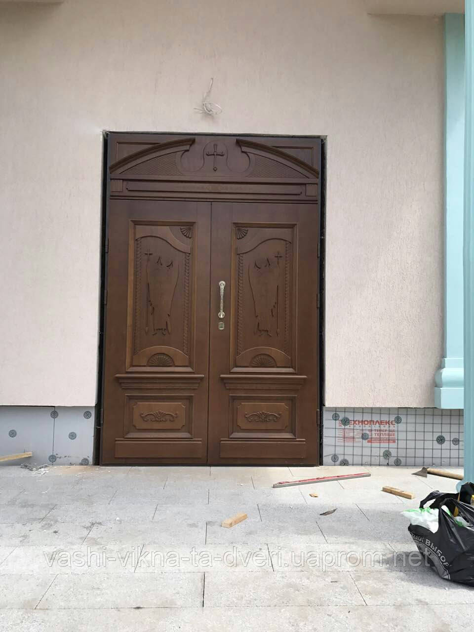 Двері вхідні металеві з дубовими накладками і склопакетом - фото 9 - id-p2256098