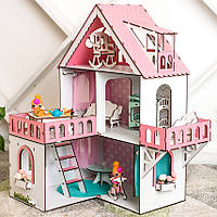 Кукольный домик для Лол NestWood "РОЗОВЫЙ МИНИ КОТТЕДЖ", 5 комнат (этаж 20 см) + Мебель 9 единиц