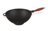 Казан чавунний 3,5 л Сітон з дерев'яною ручкою без кришки (каструля WOK), заводська термообробка, фото 8