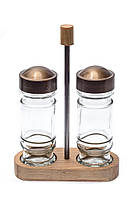 Набір скляних баночок для спецій 80 мл на дерев'яній підставці Everglass