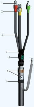 Муфта кабельна кінцева 3КВТН-10 70/120, 6/10 кВ внутрішнього встановлення з болтовими наконечниками, фото 2