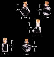 Баночки миниатюрные набор 5 шт фигурные стеклянных с деревянной пробкой, 2 мл