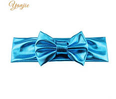 Блискуча блакитна дитяча пов'язка - окружність 38-44см, бант 10см