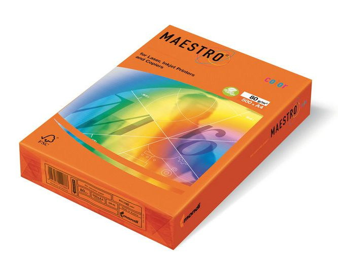 Цветная офисная бумага Maestro Color OR43 Orange (оранжевый) А4 160г/м 250л - фото 1 - id-p98587651