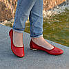 Балетки об'єднані з натуральної шкіри та замші на низькому ходу, колір червоний, фото 5