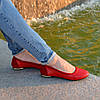 Балетки об'єднані з натуральної шкіри та замші на низькому ходу, колір червоний, фото 6