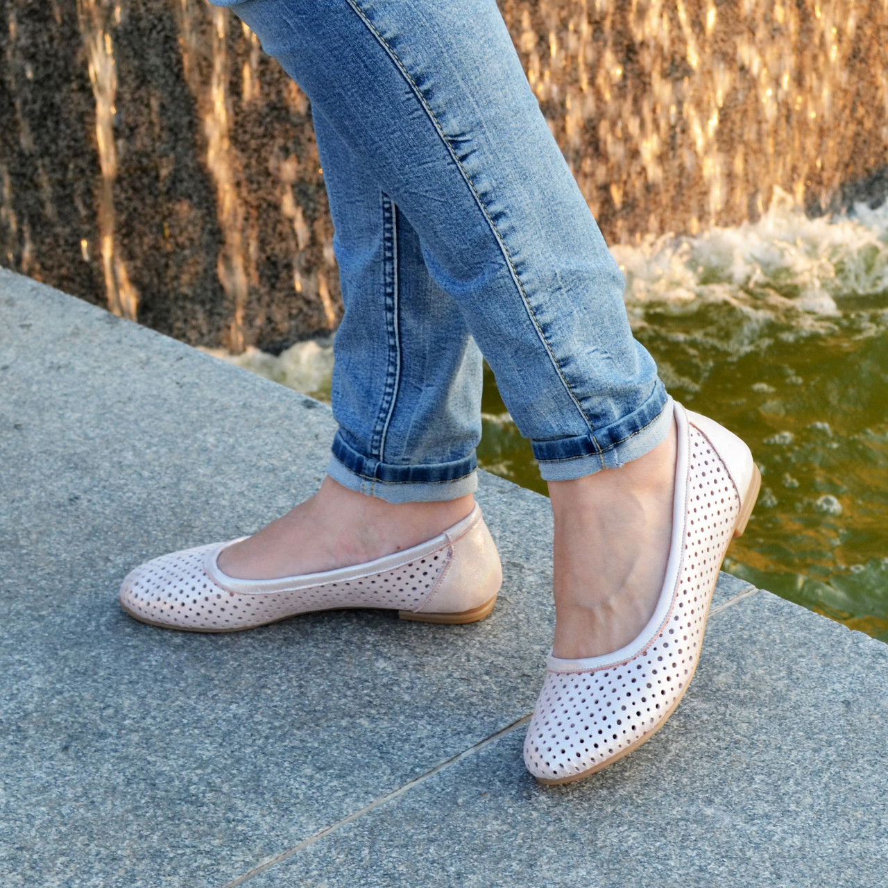 Балетки на низькому ходу, з натуральної шкіри рожевого кольору сатин, фото 1