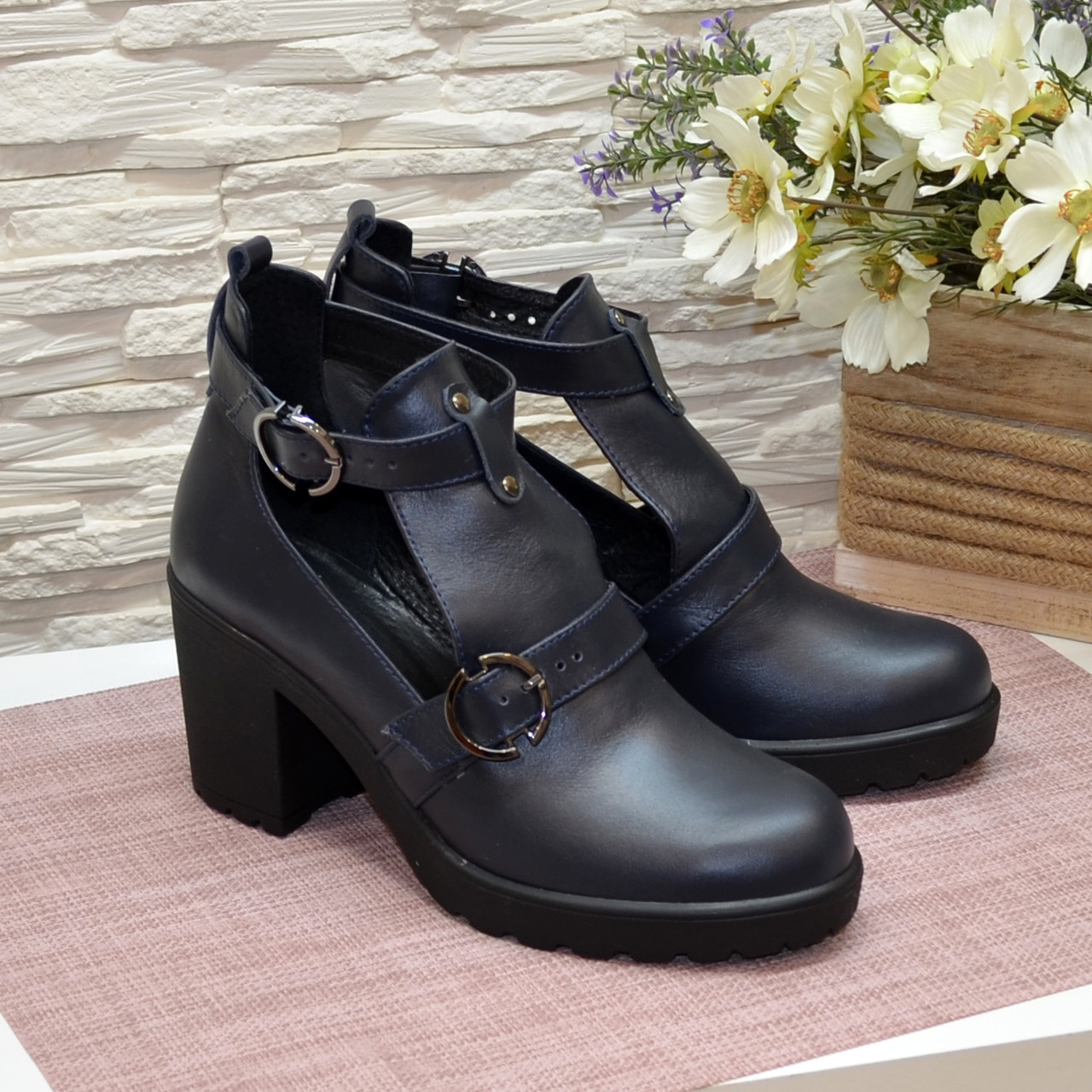 Ботильйони відкриті жіночі на підборах, колір синій, фото 1