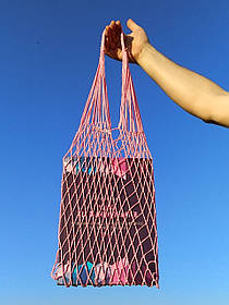 Шоппер сумка ручної роботи - Плетена Авоська - на плече рожева