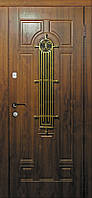 Двері вхідні металеві Модель "Куля" ( дуб бронза, скло, кування)
