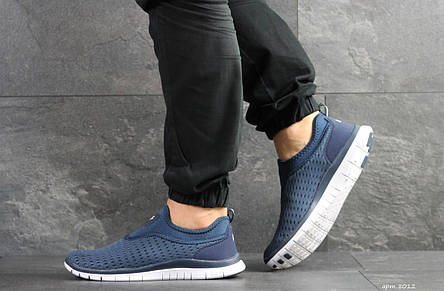 Чоловічі кросівки літні Nike Free Run 3.0 сітка,сині з білим, фото 2