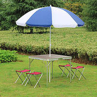 Стол раскладной для пикника + 4 стула + зонт в подарок