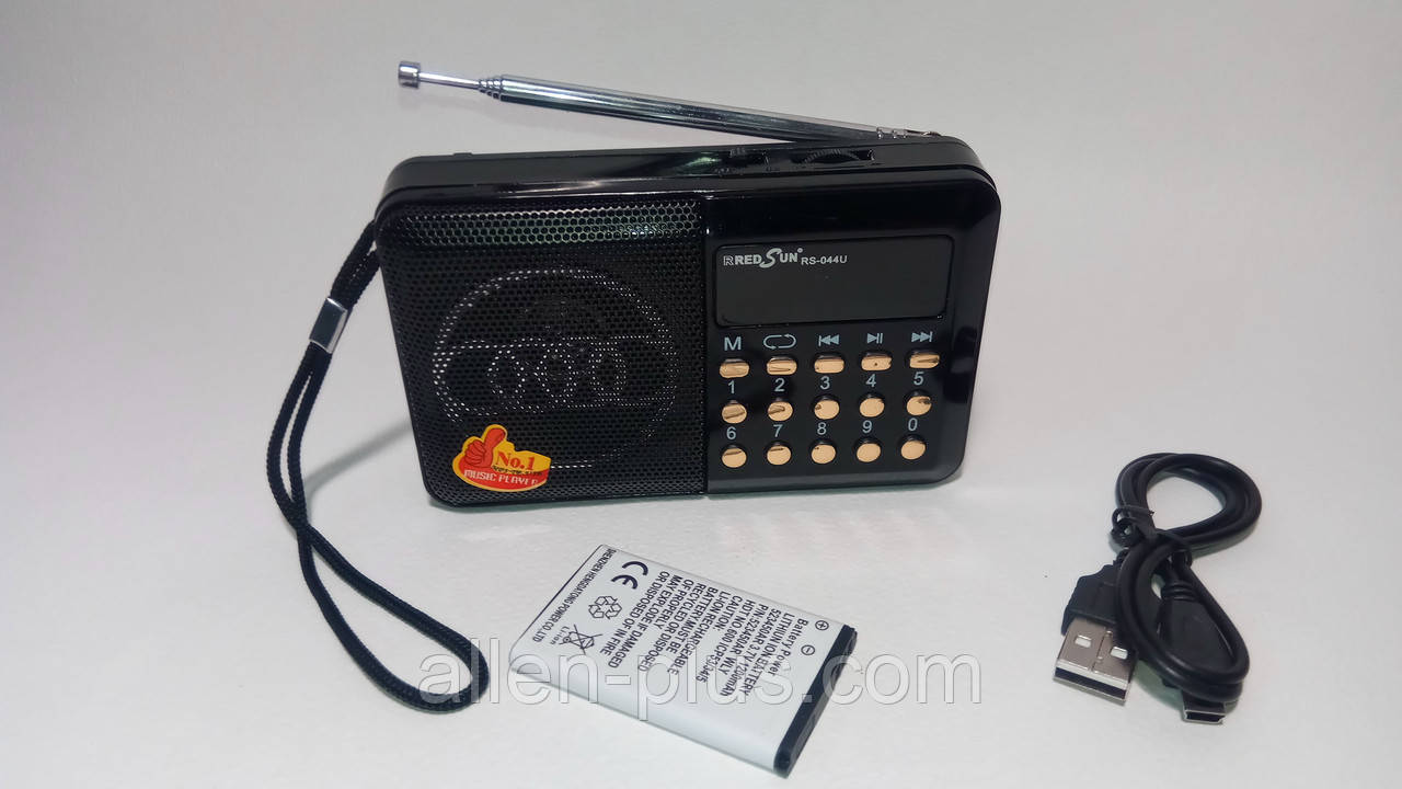Радиоприемник RRedSun RS-044U, FM 87-108 Mhz, USB/microSD, mp3, аккумулятор Li-Ion 1200mAh BL-5C