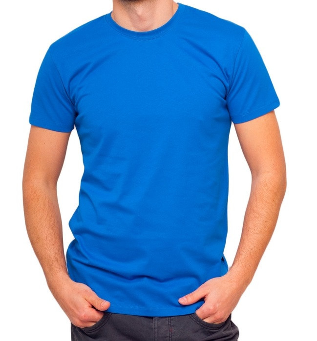 Синя футболка чоловіча спортивна літня без малюнка приталена трикотажна хб (Україна)
