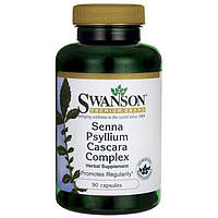 Сенна, Подорожник, Каскара, Swanson, Senna Psyllium Cascara Complex, 90 капсул