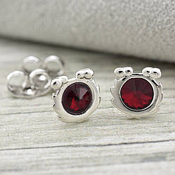Сережки з кристалами Swarovski 83125 розмір 10х7 мм вага 1.70 г колір бордовий позолота Біле Золото