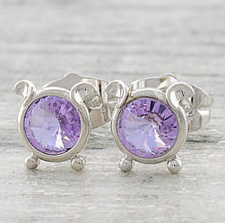 Сережки з кристалами Swarovski 83142 розмір 7х7 мм колір ліловий позолота Біле Золото