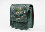 Шкіряна сумка жіноча, зелена сумочка з металевими елементами, сумка через плече, фото 5